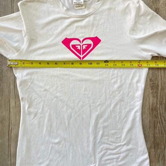 Roxy Women’s Swim Rash Guard Top White Pink Logo Size 6 Short Sleeve Surf Shirt - Picture 4 of 7